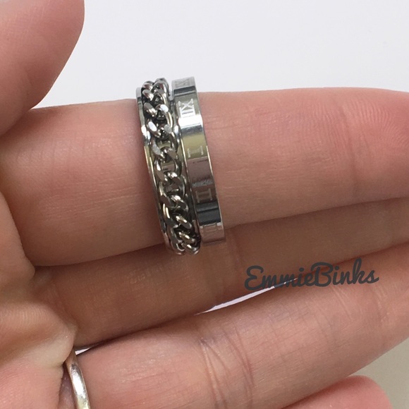 💥3for$28  New 8mm Chain Spinner Ring | Unisex Stainless Steel Roman Numerals - Picture 4 of 6